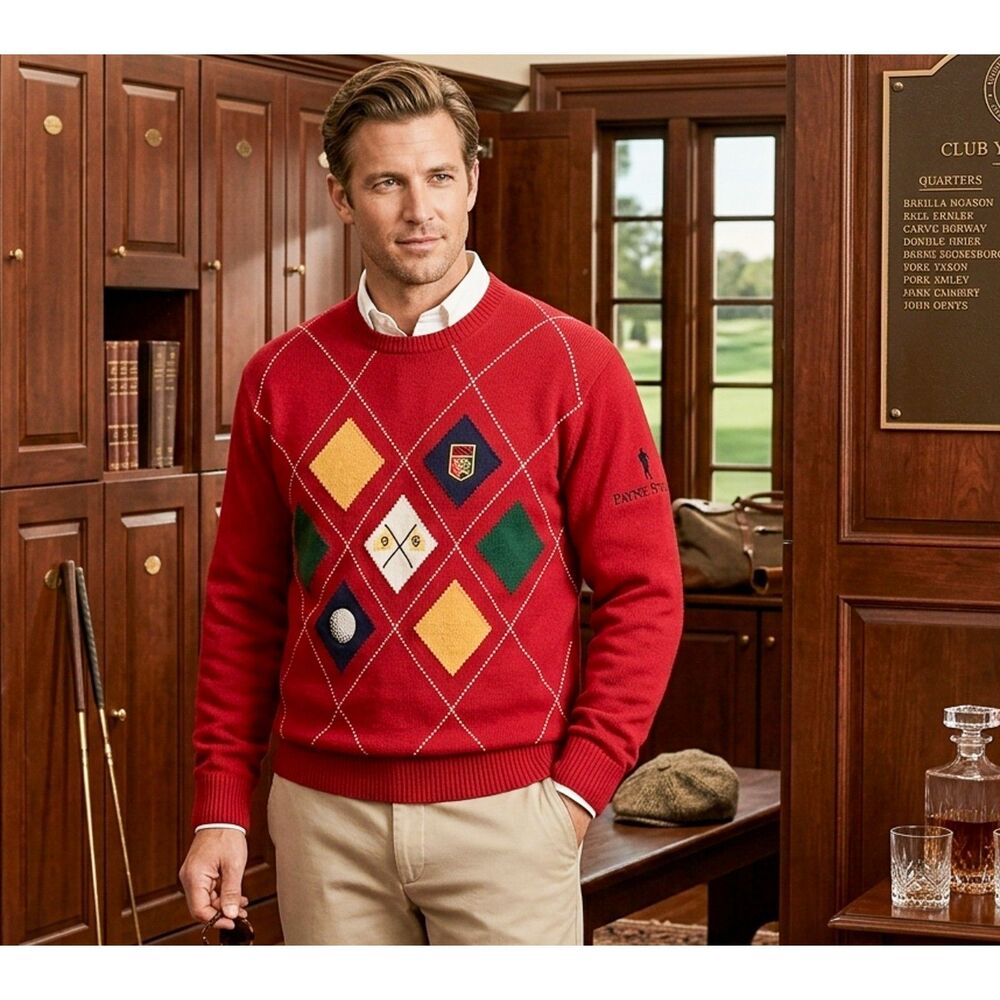 Vintage Payne Stewart Red Argyle Embroidered Crewneck Golf Sweater - Size 2XLT